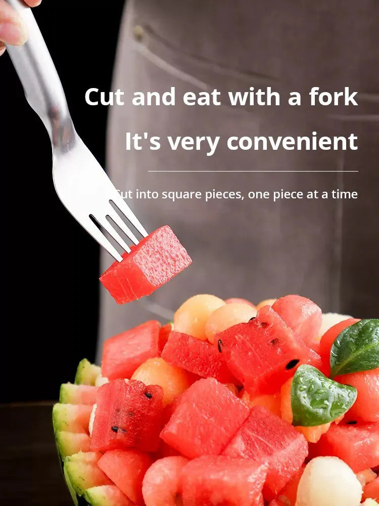1pc Multi-purpose Portable 2In1 Watermelon Fork Slicer Watermelon Slicer Cutter Knife Stainless Steel Kitchen Fruit Cutting Fork