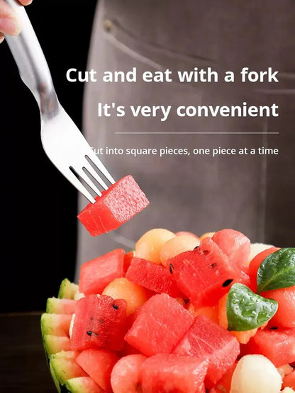 1pc Multi-purpose Portable 2In1 Watermelon Fork Slicer Watermelon Slicer Cutter Knife Stainless Steel Kitchen Fruit Cutting Fork
