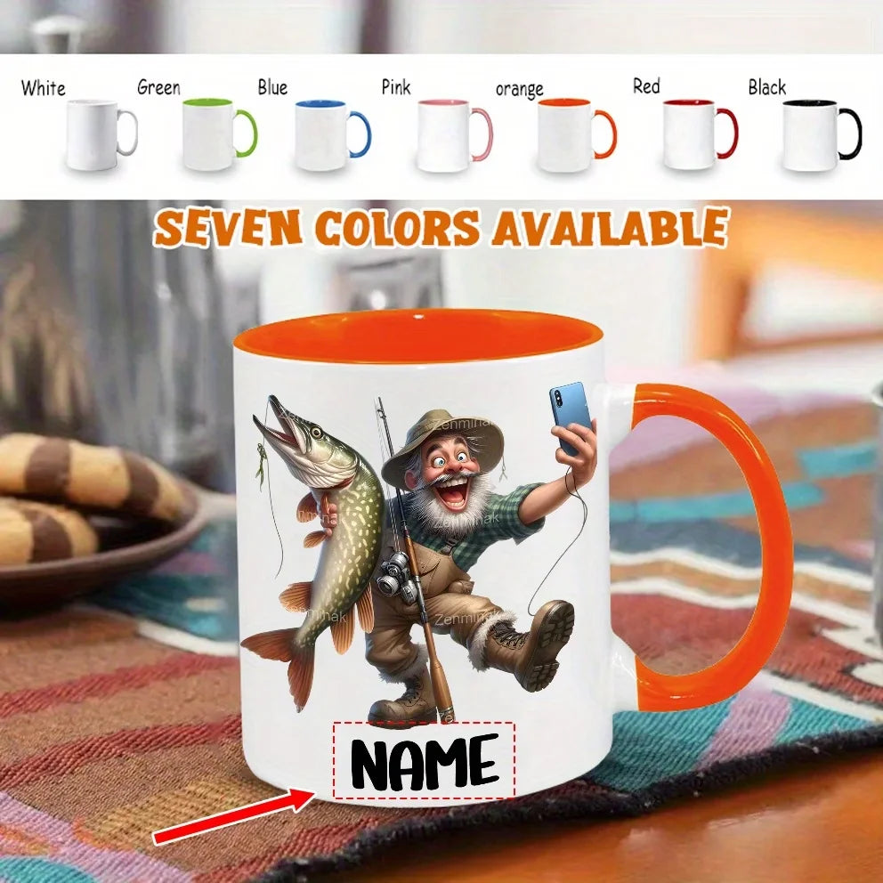 1PC 11oz Custom Ceramic Mug, Custom Name & Text, Fishing Pattern, Perfect Gift for Fishing Lovers