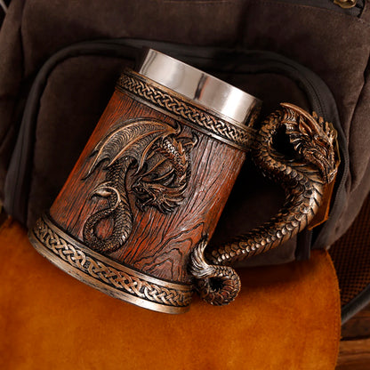 2026 Medieval Large Dragon Barrel Beer Tankard 304 Stainless Steel Inner Tea Coffee Mug Stein Cup 500 ml