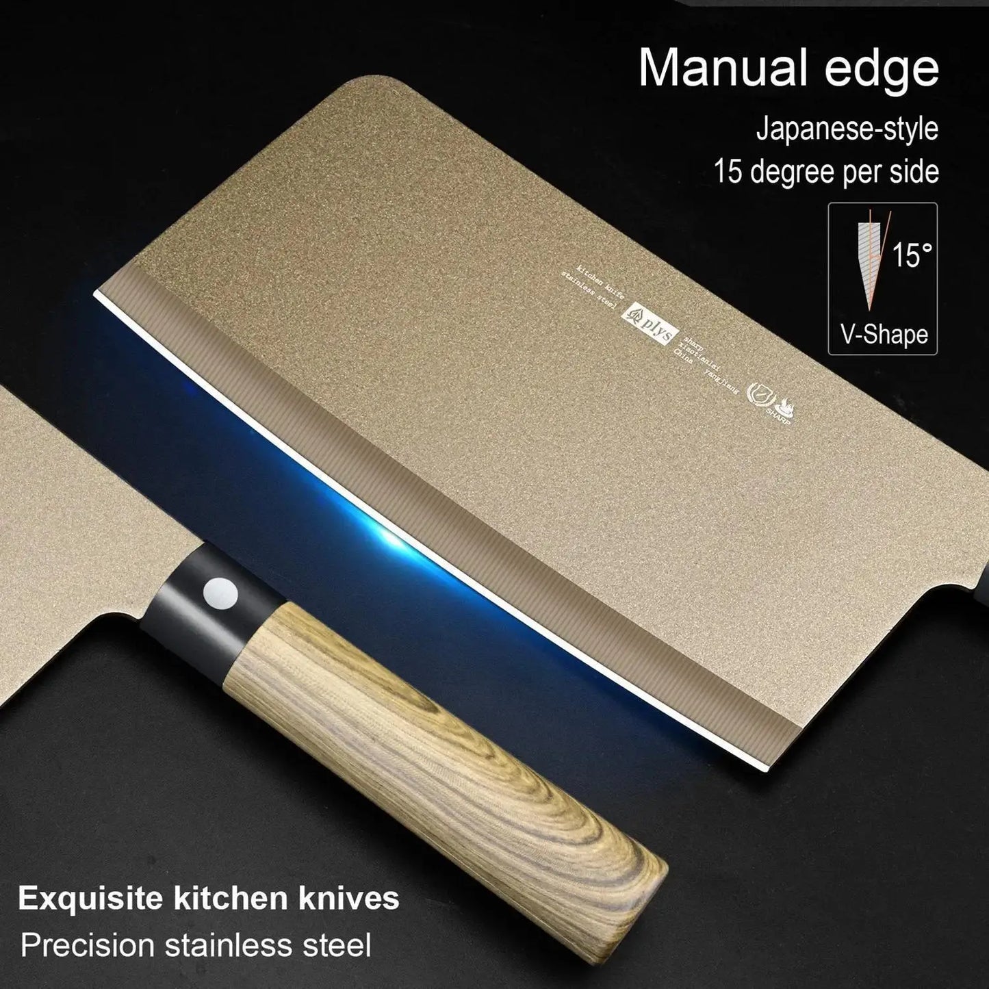 4-piece Commercial wood grain Titanium kitchen knife set, sharp meat cutter, multi-purpose slslice knife, chef BBQ knife se