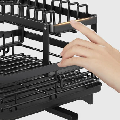Kitchen Dish Drain Rack Plates Bowls Chopsticks Carbon Steel Storage Rack with Drain Board Sink Countertop Tableware Storage