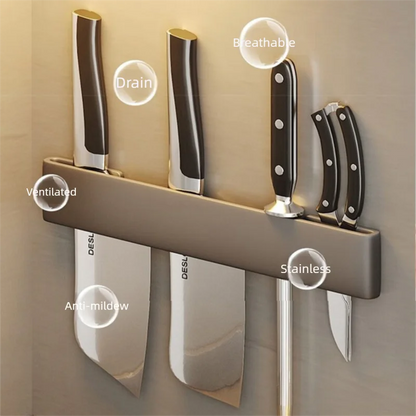 Wall-Mounted Kitchen Knife Holder No Punching Stainless Steel Storage Rack for Home Use 304 Steel Knife Insertion Rack