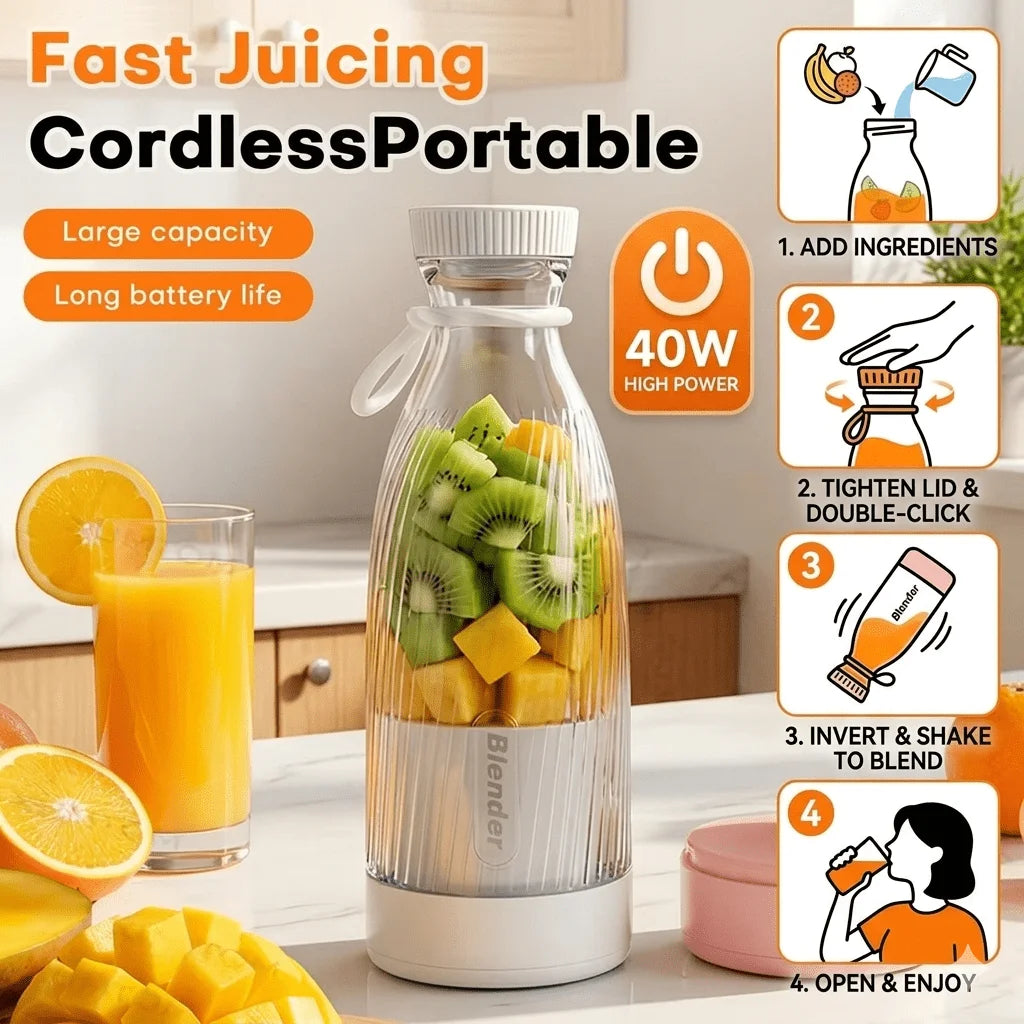 2-In-1 Portable Blender And Juicer, USB Rechargeable, Suitable For Making Smoothies, Milkshakes And Iced Drinks, 500ml Capacity. This Multifunctional Juicer Is An Ideal Gift For Valentine's Day And Thanksgiving.