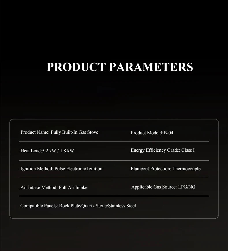 Premium Built-in NG Gas Cooktop 4-Burner 5.2KW Copper Flame Failure Protection Panel-Ready for Custom Kitchen