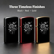 Pocket Lighter, Flip-Top Windproof Design, Metal Case with Black & White Rose Print Art, Comfortable Grip, Adjustable Flame, Portable & Durable - Ideal Gift for Smokers