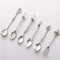 6pcs Vintage Spoons Fork Royal Style Gold Carved Coffee Tea Spoon Snacks Fruit Prikkers Dessert Fork Cutlery Set Kitchen Tool