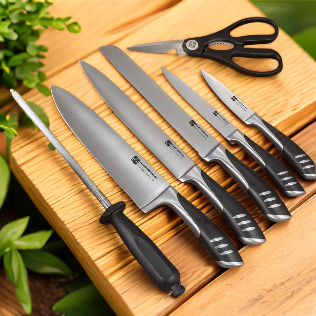 Premium 8-piece German 1.4116 Stainless Steel Kitchen Knives Sets Double Forged Full Tang Chef Knife Set With Rubber Wood Block