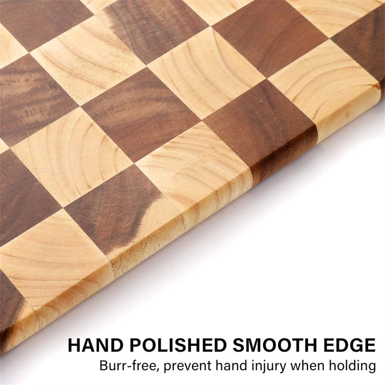 1 Pc End Grain Cutting Board Heavy Duty Rubber Wood Chopping Board Flippable Serving Board For Meat Bread Fruits Vegetable JT549