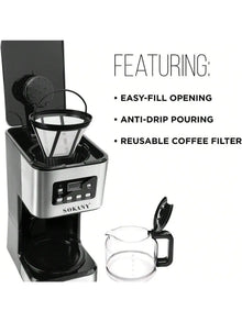 SOKANY Programmable Drip Coffee Maker 12 Cup With 24H Timer Strong Brew LCD Display Keep Warm Auto Shut Off for Home Kitchen