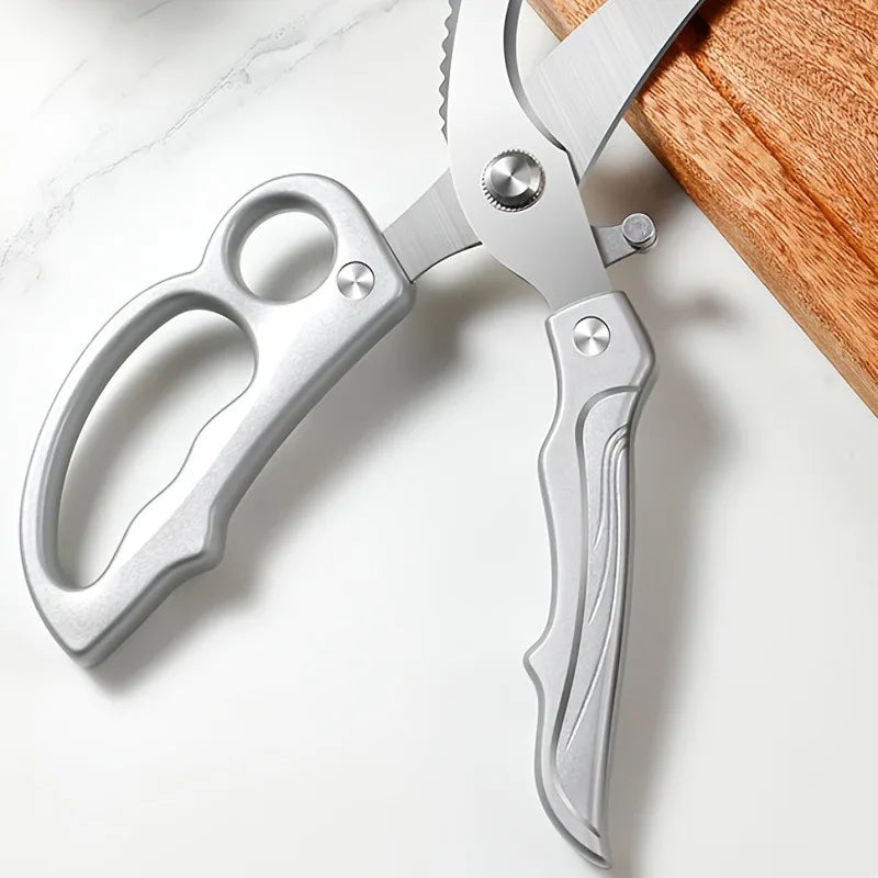 1pc Heavy-Duty Kitchen Shears with Spring-Loaded Ejector & Non-Slip Ergonomic Handle for Chicken Bones, Fish Spines, Hard Shells