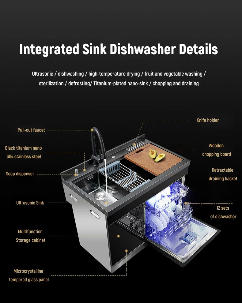 Integrated Sink Dishwasher Kitchen Built In 1000mm Sink Dishwasher Machine Automatic Smart In Stainless Steel Sink Dishwashers