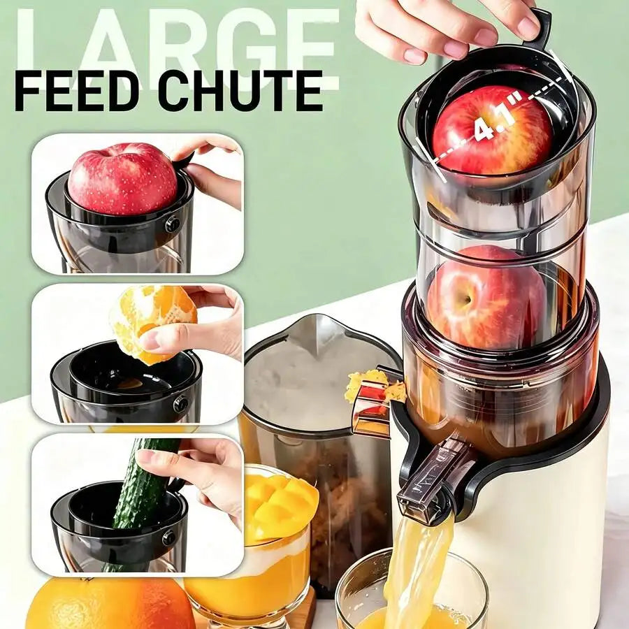 Cold Press Juicer, Slow Masticating Juicer Machine With Large Chute For Whole Fruits & Vegetables, Space-Saving Juice Extractor