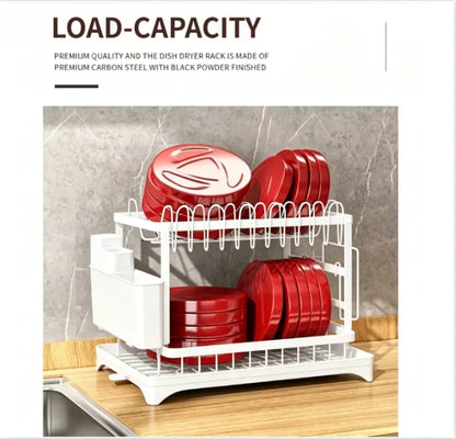 2 Tier Dish Drying Rack Kitchen Bowl Drainer Storage Rack Tableware Drain Chopsticks Knife Fork Water Cup Storage Holder 2 Tier