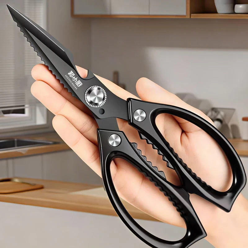 Black Titanium Kitchen scissors Stainless Steel Kitchen Tools with Sharp Blades for Cutting Chicken, Duck and Goose Bones,BBQ