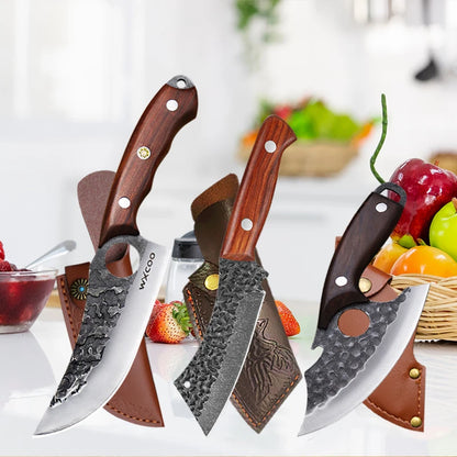 WXCOO Multifunctional Hand Forged Butcher Knife Kitchen Knife Durable Blade for BBQ Meat Cutting Boning Knife Wooden Handle