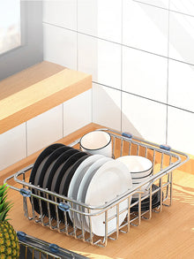 Stainless Steel Telescopic Sink Drain Rack Non-Slip Dish Drying Kitchen Bathroom Countertop Organizer Rack for Household Use