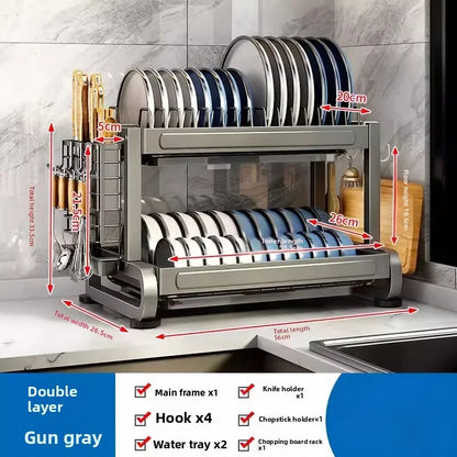 Minimalist Countertop Storage Stainless Steel Drain Dish Rack Kitchen Shelf Multifunctional Shelf Drain Dish Rack