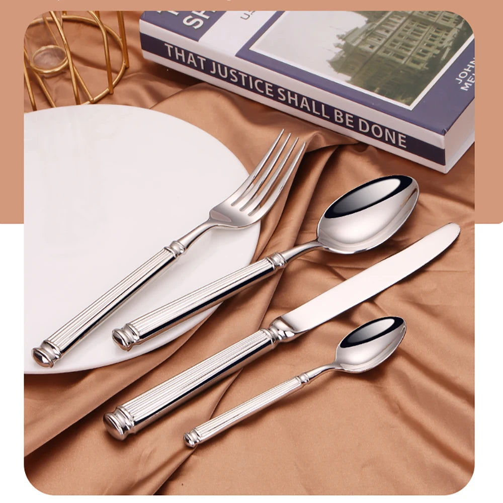 12/16/20 Pieces Sliver Tableware Set Stainless Steel Cutlery Elegant Dinnerware Vintage Knife Spoon Fork Set Kitchen Utensils
