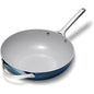 12 Non-Stick Wok-Style Pan with High Slopes and Stainless Steel Handles in Navy