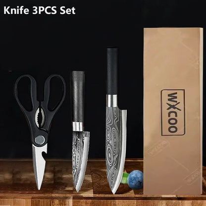 WXCOO Stainless Steel Durable Chef Knife Set Meat Cleaver Fruit Slicing Handmade Forged Kitchen Knife Butcher Knife Scissor