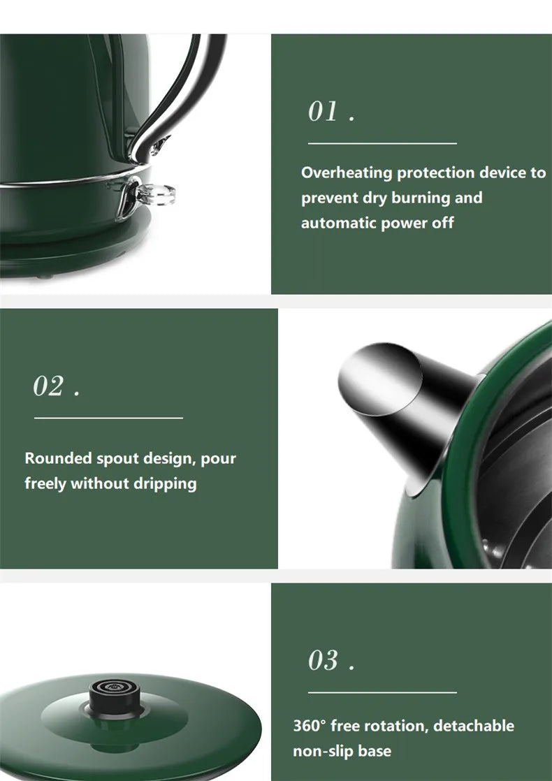 220V 1.5L Household Electric Kettle Water Boiling Cooking Pot Fast Heating Kettle With Stainless Steel Inner 3 Color Available
