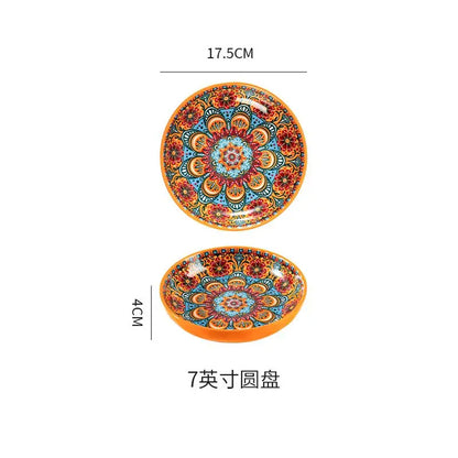 Bohemia Ceramic Rice Bowl Serving Plate Creative Ceramic Cutlery Soup Noodle Bowl Household Handle Bowl Sauce Dish