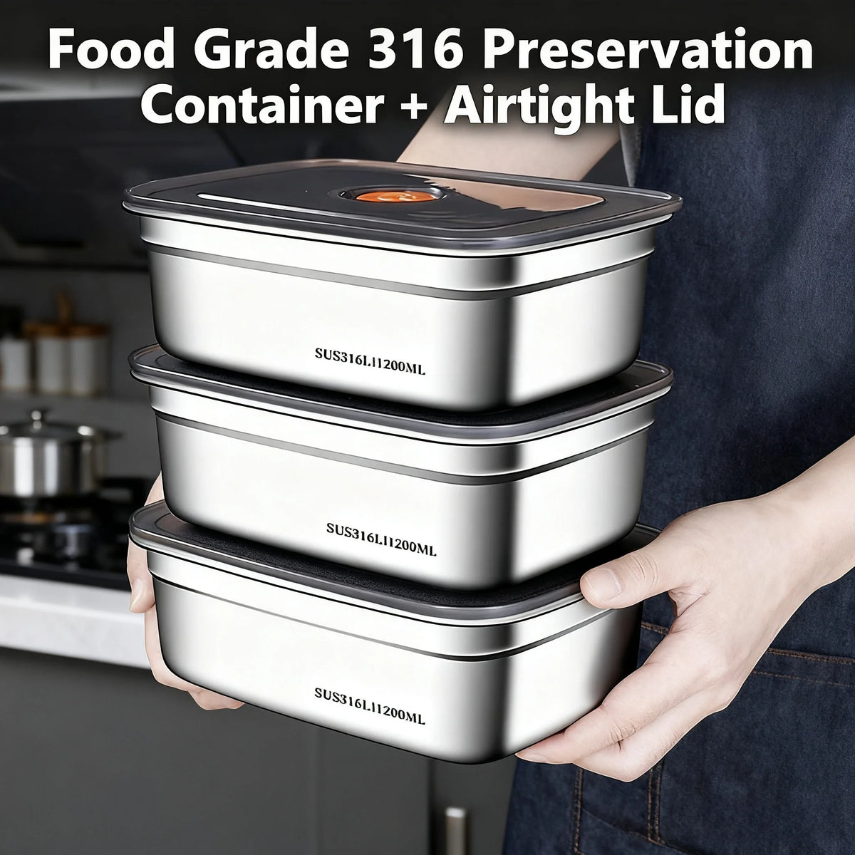 Stainless Steel Camping Lunch Box Sealed Leak-proof Bento Box Microwave Suitable Large Capacity Refrigerator Freezer Storage Box