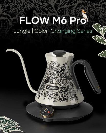 FLOW M6 Pro Electric Gooseneck Kettle with Color-Changing Design, ±0.5℉ Temperature Control for Pour-over Coffee & Tea, Stainles