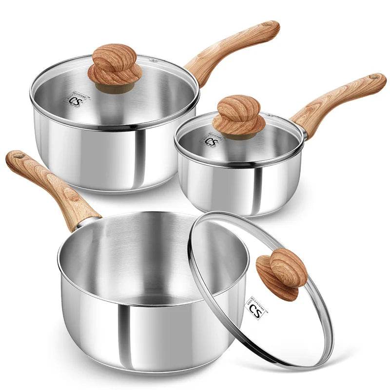 KOCH SYSTEME CS Stainless Steel Saucepan 1QT/2QT/3QT Milk Pot Stewpot with Heat-resistant Bakelite Handle Sauce Pans Induction