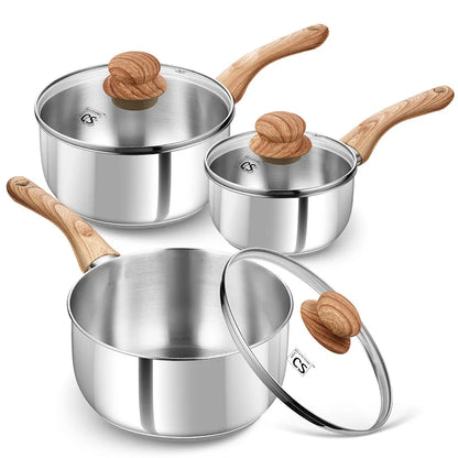 KOCH SYSTEME CS Stainless Steel Saucepan 1QT/2QT/3QT Milk Pot Stewpot with Heat-resistant Bakelite Handle Sauce Pans Induction
