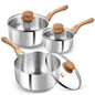KOCH SYSTEME CS Stainless Steel Saucepan 1QT/2QT/3QT Milk Pot Stewpot with Heat-resistant Bakelite Handle Sauce Pans Induction