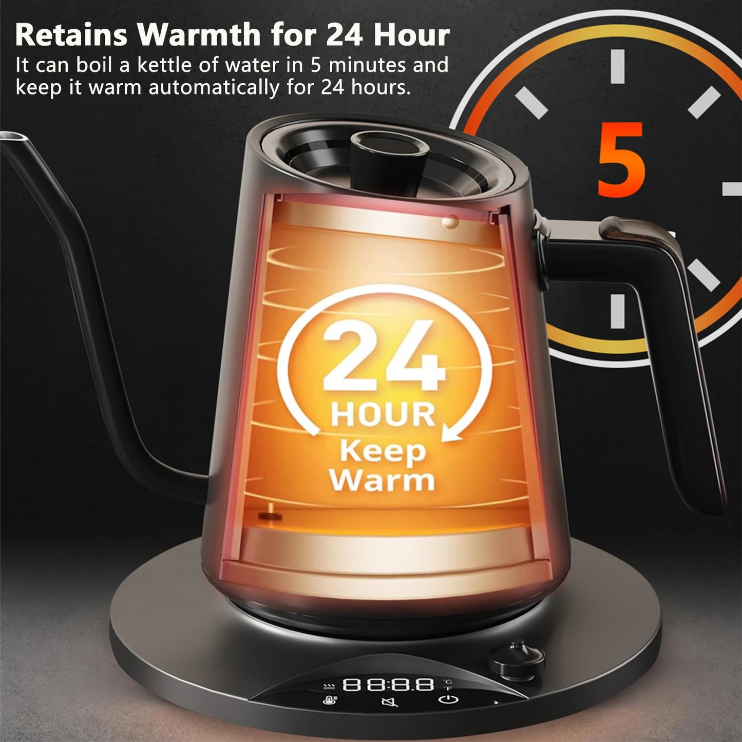 SMANG Gooseneck Electric Kettle 0.9L 1200W Intelligent Temperature Control Kettle Pour Over coffee Kettle Tea & Boiling Water