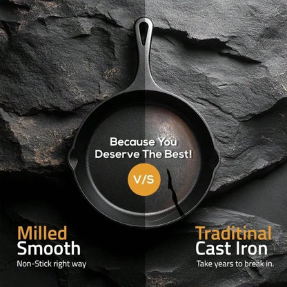 3-Piece Cast Iron Skillet Set – Pre-Seasoned Chefs Pans for Oven, Stove, Grill, or Campfire, Black