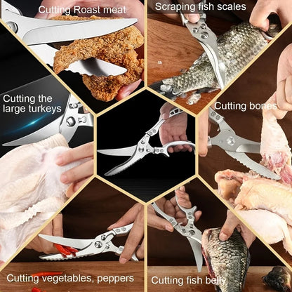 1PC Powerful Kitchen Scissors  Chichen Bone Duck Fish Scissors Stainless Steel Professional Knife Scissors for BBQ Cooking