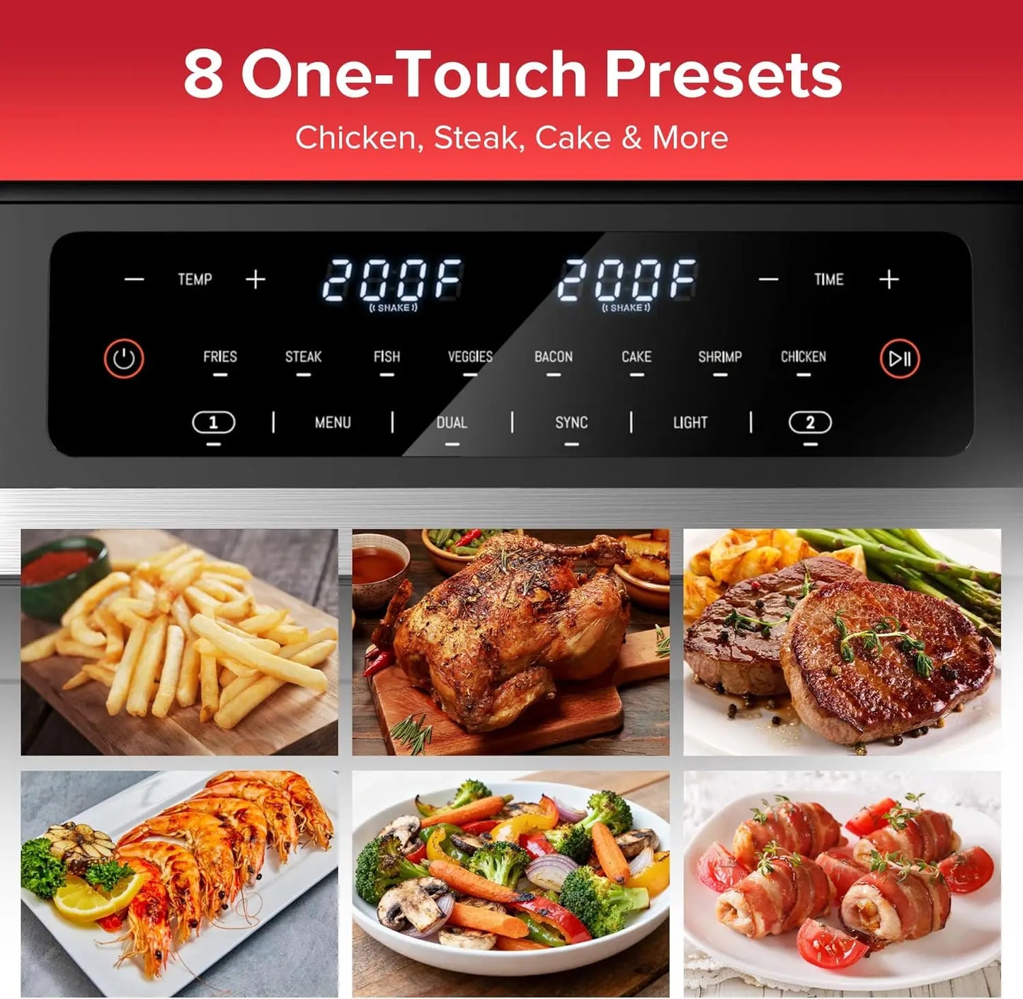 12QT Dual Basket Air Fryer with Flex Design, Viewing Window & 50PCS Liners, 12-in-1 Family Size, Sync & Dual Cooking, Dishwasher Safe