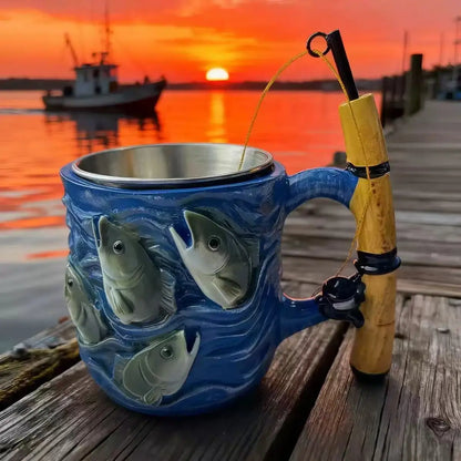 New Artistic Resin Inner Cup Fishing Lover's Dream Mug Fun Personalized Gift For Friends Kitchen Dining Bar Drinkware
