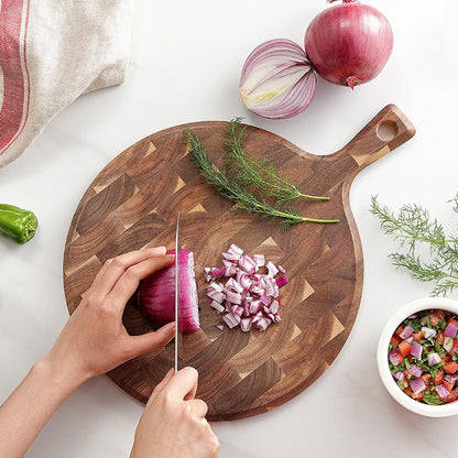 XINZUO Acacia End Grain Cutting Board 42.5x32cm Seamless, Ergonomic Handle Acacia Wood Surface for Heavy-Duty Meat & Vegetable