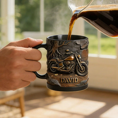 Tea Cups 11 Oz Motorcycle-Themed Handle Cappuccino Drinkware Handmade Ceramic Mug For Breakfast Brunch Office Home Kitchen