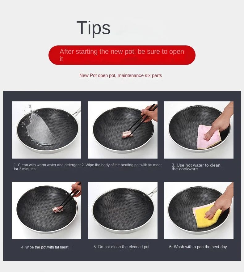 German 316L Stainless Steel Pan Honeycomb flat bottom Non-stick Skillet Frying Uncoated Induction Cooker Gas General Purpose