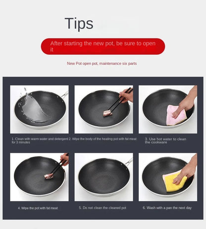 German 316L Stainless Steel Pan Honeycomb flat bottom Non-stick Skillet Frying Uncoated Induction Cooker Gas General Purpose