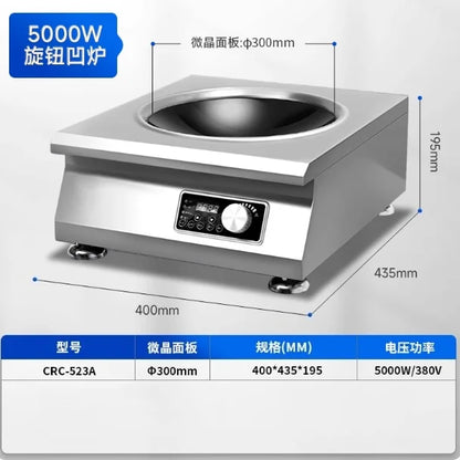 5000W Commercial Concave Induction Cooker High Power Electric Wok Stove for Restaurant Kitchen