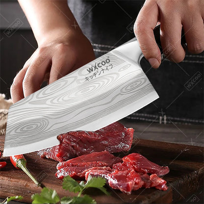 WXCOO Stainless Steel Japanese Knife 7Inch Kitchen Knife Ergonomic Wood Handle Santoku Knives for Cooking Kitchen Accessories