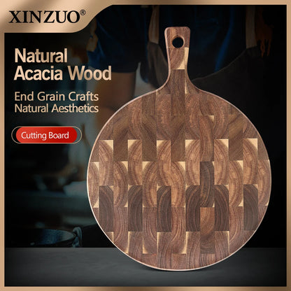 XINZUO Acacia End Grain Cutting Board 42.5x32cm Seamless, Ergonomic Handle Acacia Wood Surface for Heavy-Duty Meat & Vegetable