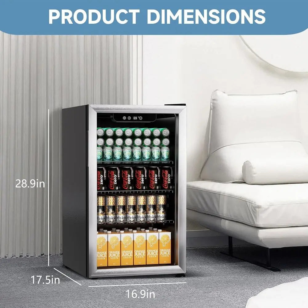 Compact 3.0 Cu. Ft. Beverage Refrigerator with Glass Door, Adjustable Shelves, and Temperature Control for Soda, Beer, or Wine