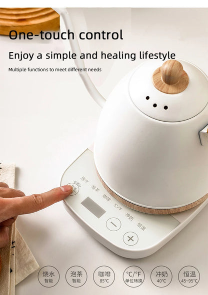 800ml Gooseneck Electric Kettle Hand Brew Coffee Pot Teapot 304 Stainless Steel Water Jug Slender Mouth Hand Brewing Pot 1000W