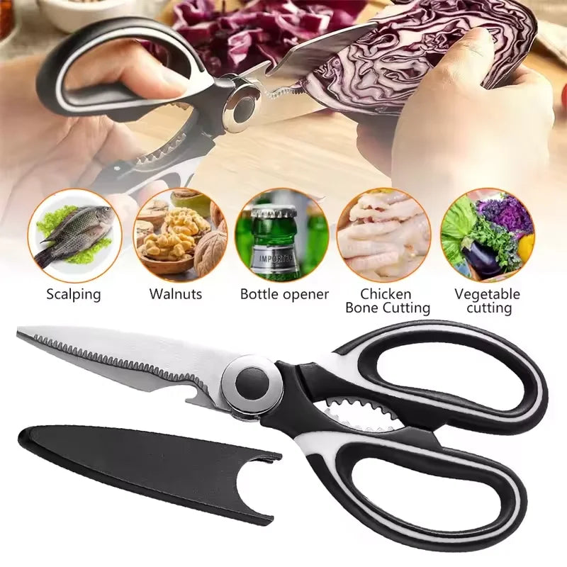 ‌Premium Stainless Steel Kitchen Scissors Heavy Duty Strong Blade for Cutting Fish Meat Chicken Bones Pizza Dishwasher Safe