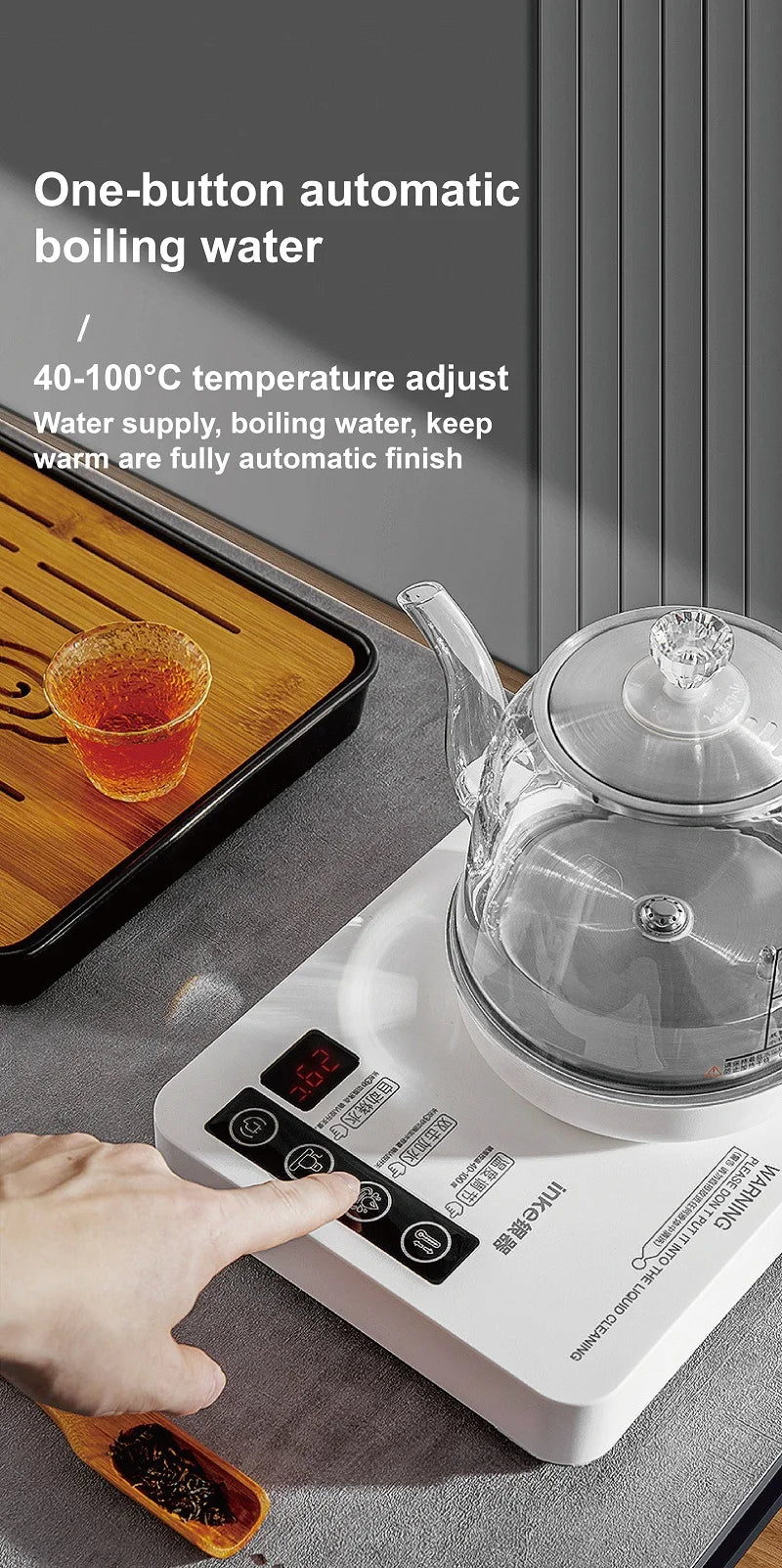 1350W Multifunction Automatic Bottom Electric Kettle Temperature Control Glass Teapot Home Tea Brewing Machine Auto Power Off 1L