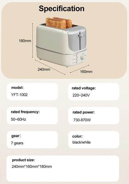 Double Slot Toaster 7 Browning Levels Extra Wide Slot Toaster with Reheat, Defrost and Cancel Includes a Detachable Crumb Tray