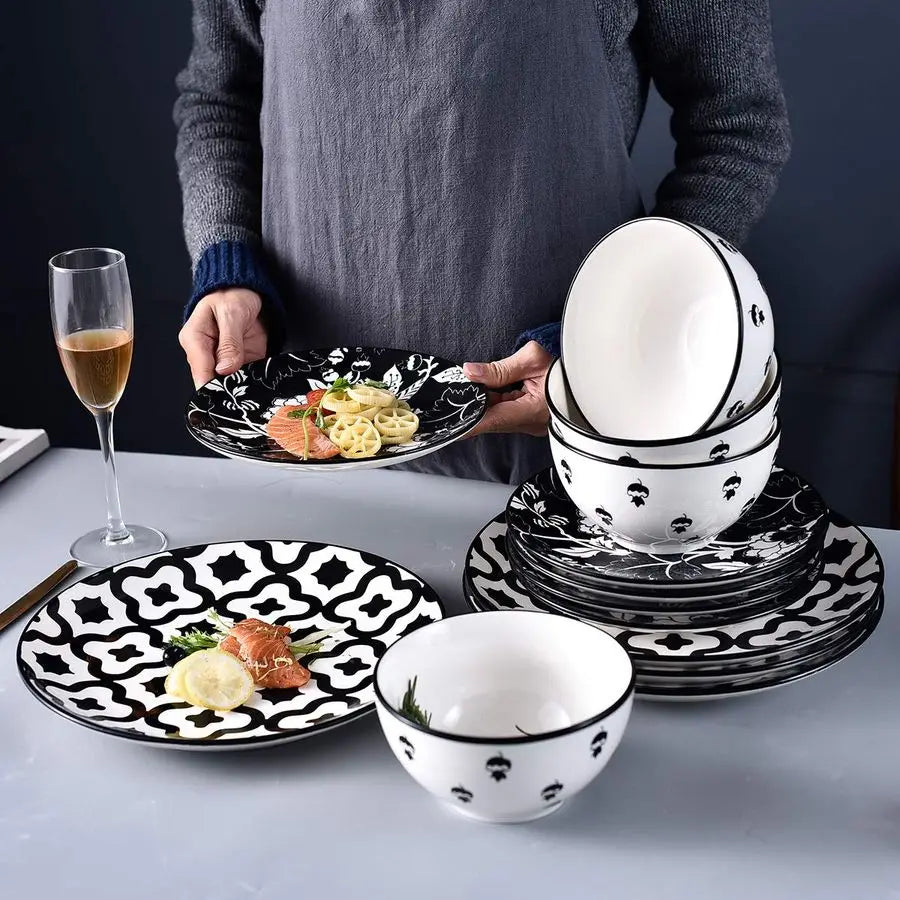 Dinnerware Set Ceramic Plates and Bowls for 4 Stoneware Dish Set